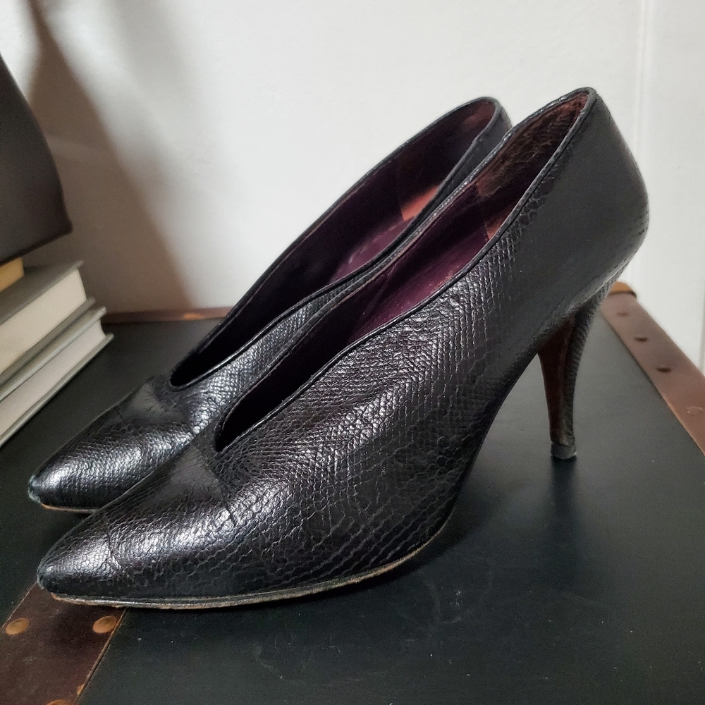 Vintage Black Leather Mid-Heels sz 9
